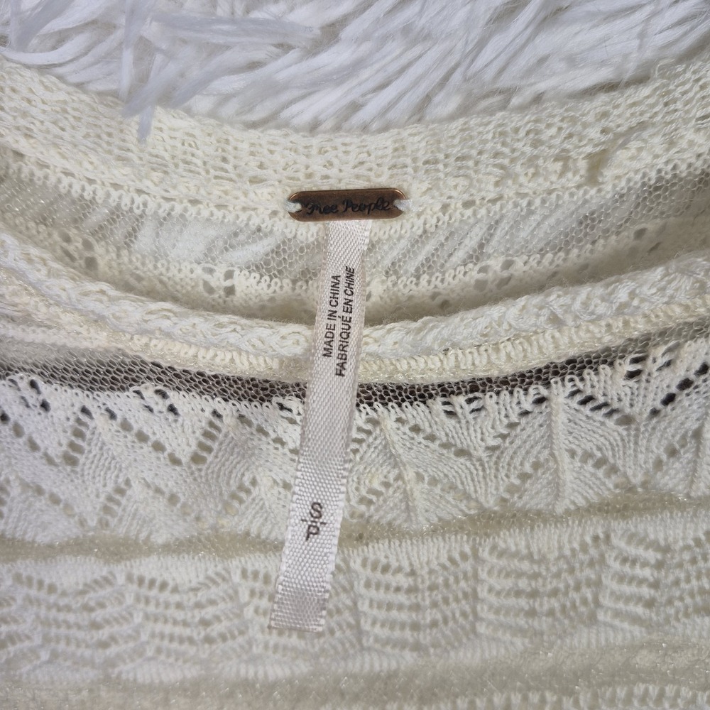 Free People Lace Crochet Ivory Sleeveless Semi Sheer Top Assymetric Sz S Boho - Picture 5 of 8